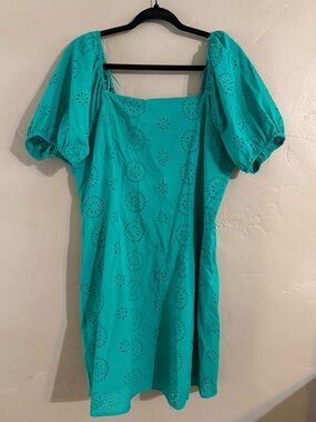 LC Lauren Conrad Turquoise Eyelet Puff-Sleeve Mini Dress